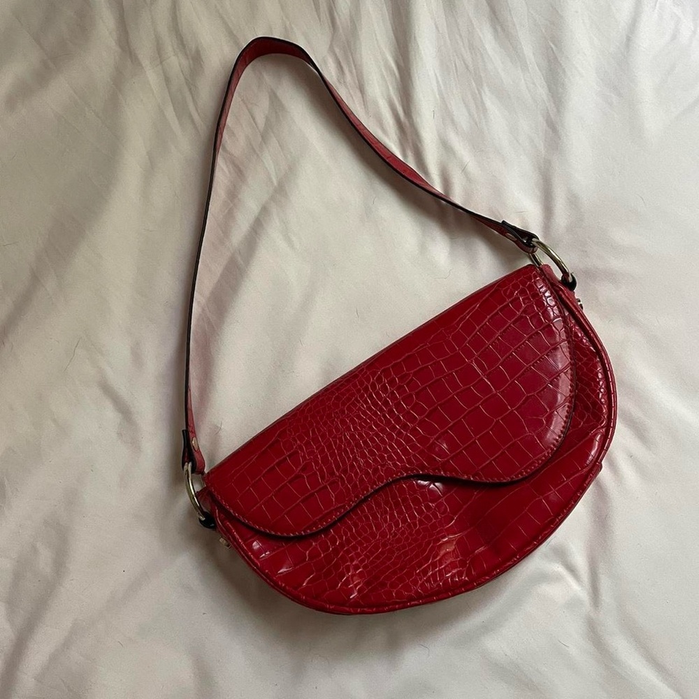Topshop Red Croc-Embossed Shoulder Bag